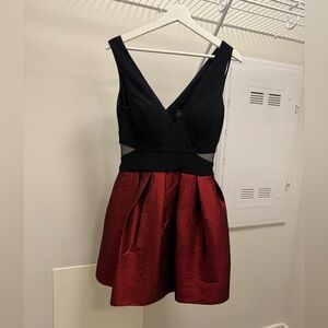 Women’s Black & Burgundy Fit-and-Flare Dress